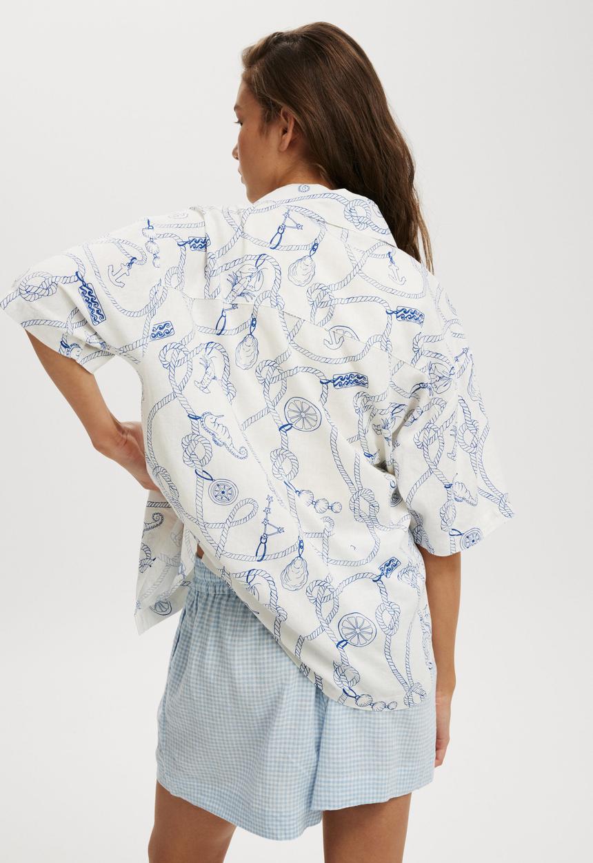 Cotton On - Haven Short Sleeve Shirt - Sea Treasure White