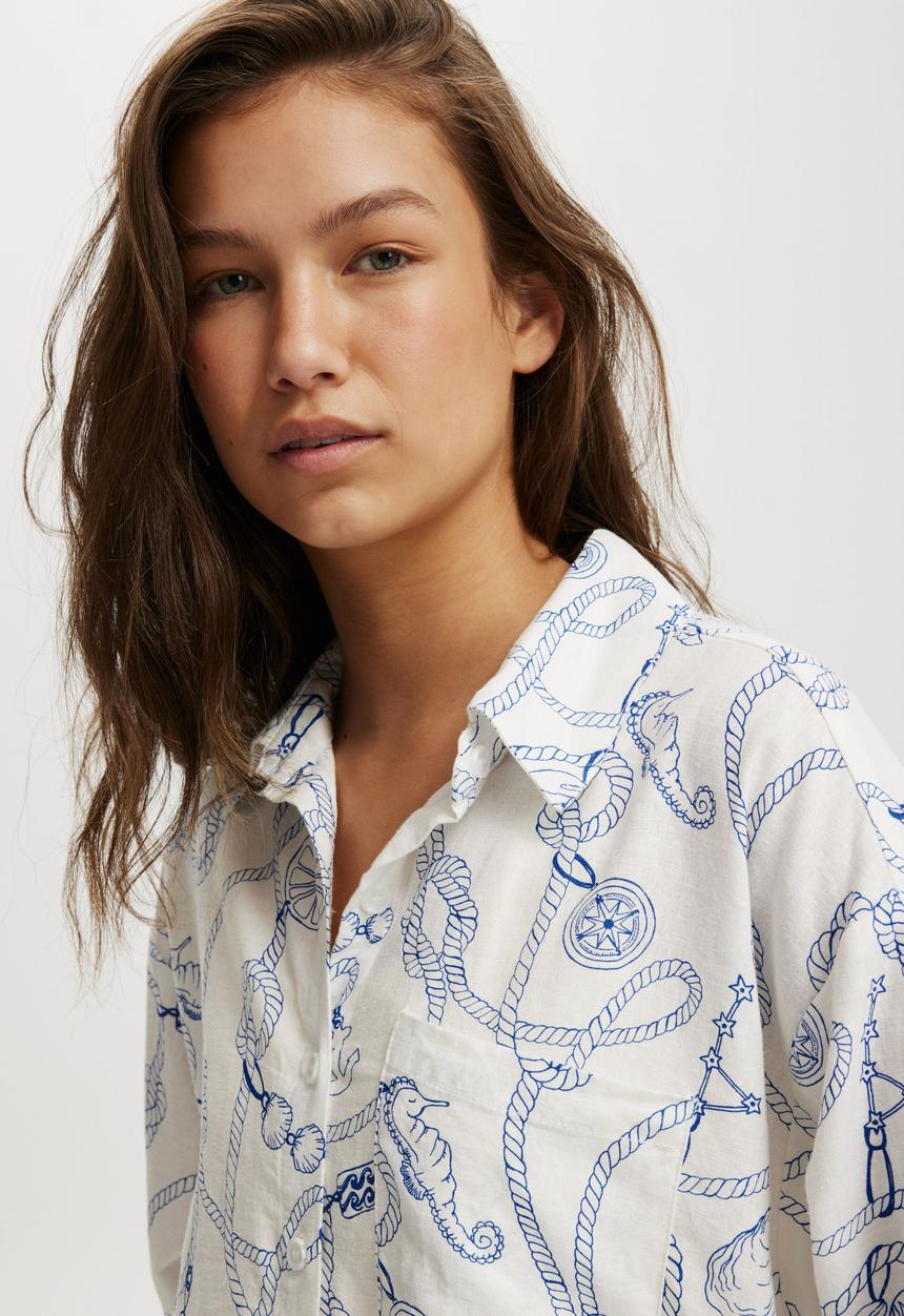 Cotton On - Haven Short Sleeve Shirt - Sea Treasure White