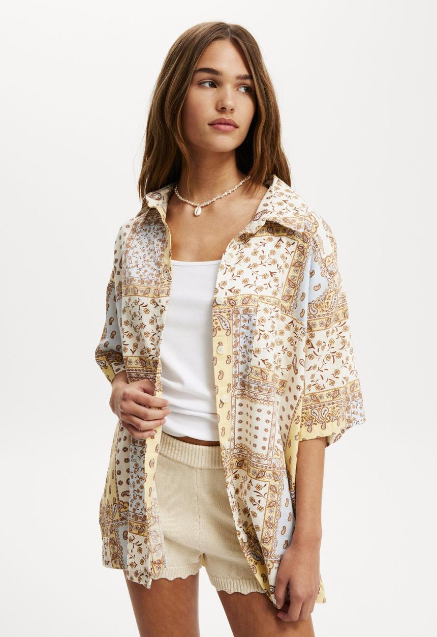 Cotton On - Haven Short Sleeve Shirt - Limo Bandana Lemon