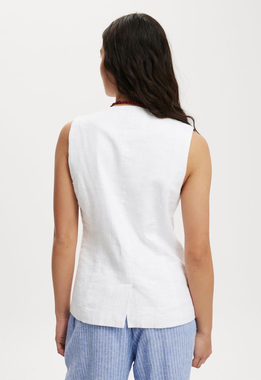 Sienna Linen Cotton Vest - White