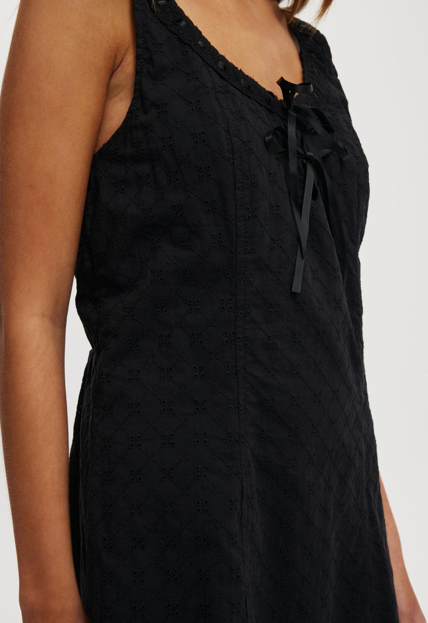 Cotton On - Ribbon Broderie Mini Dress - Black