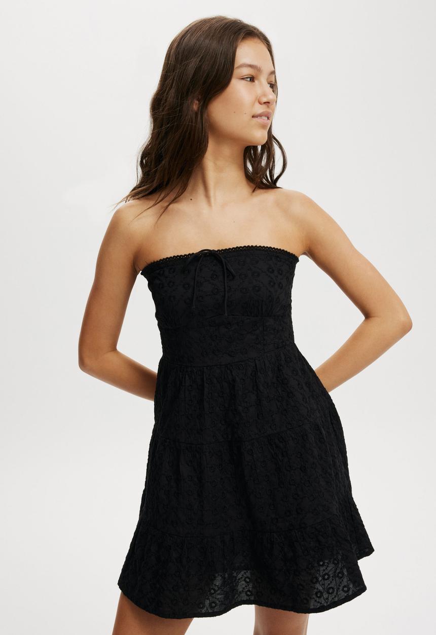 Cotton On - Jaime Strapless Mini Dress - Black Broderie