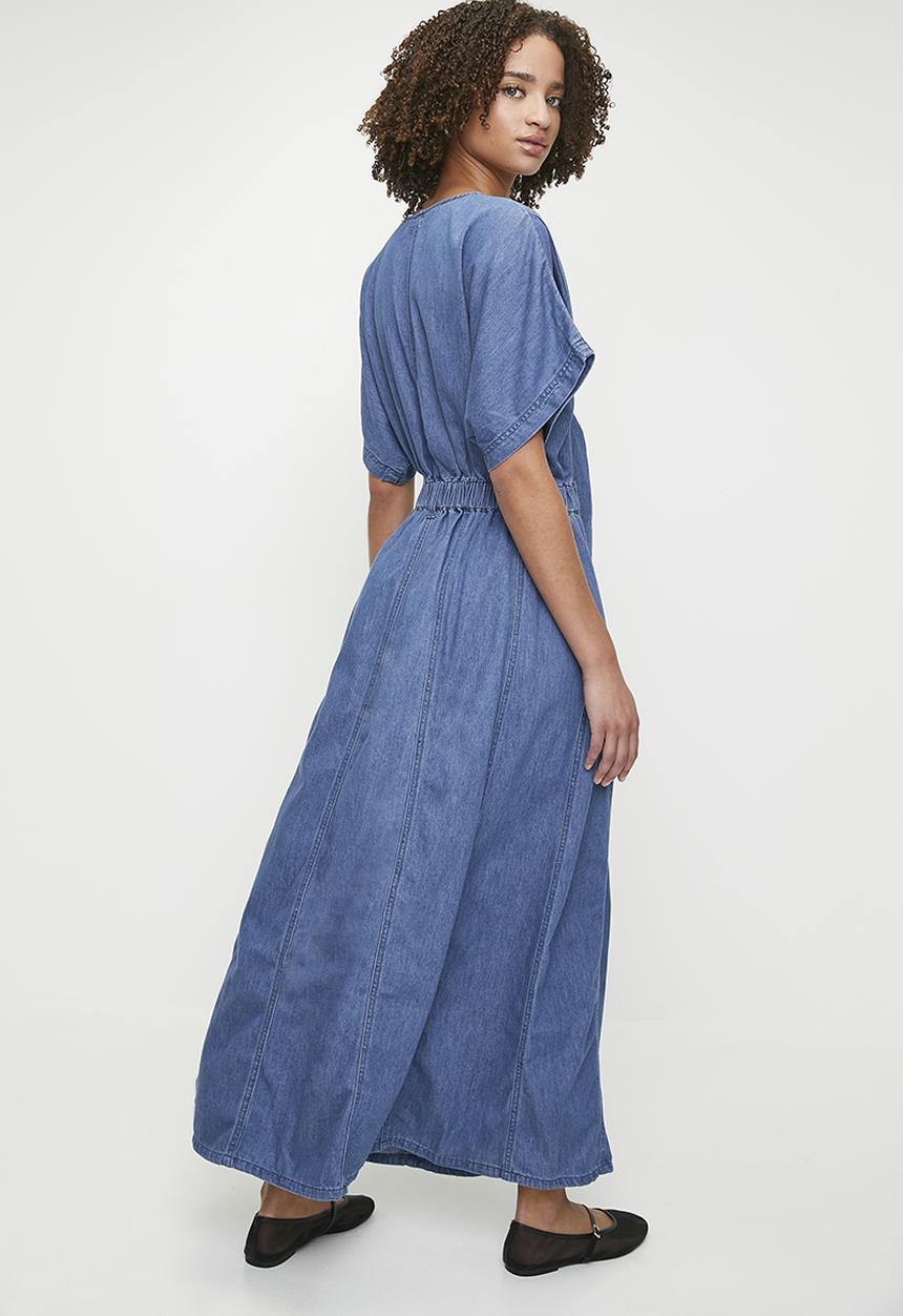 Me&B - Tie front lucy denim dress - med denim