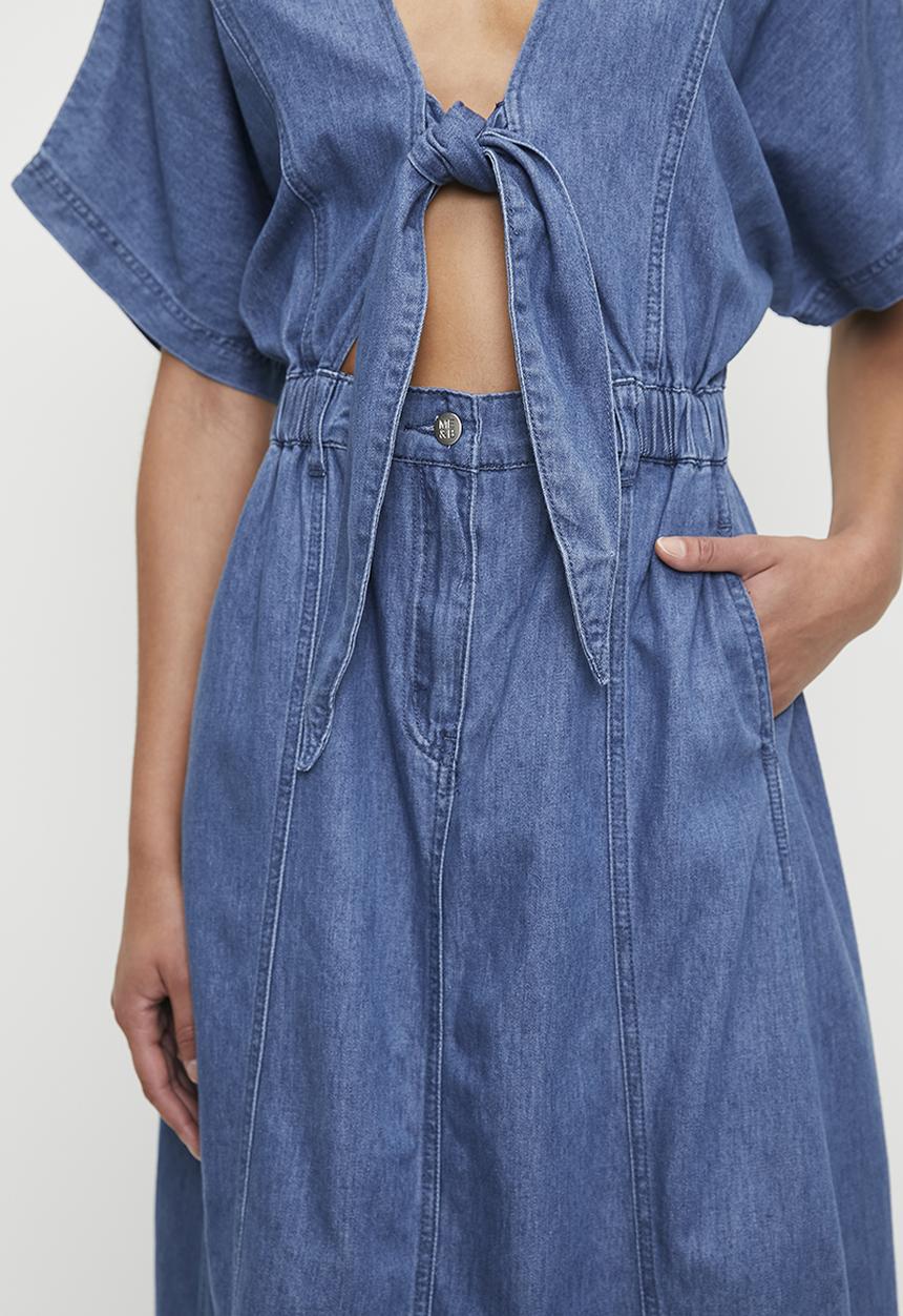 Me&B - Tie front lucy denim dress - med denim