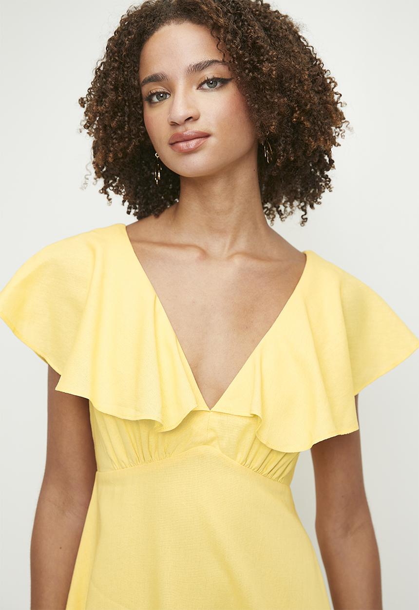 MILLA - Frill Detail Mini Fit & Flare - Butter.