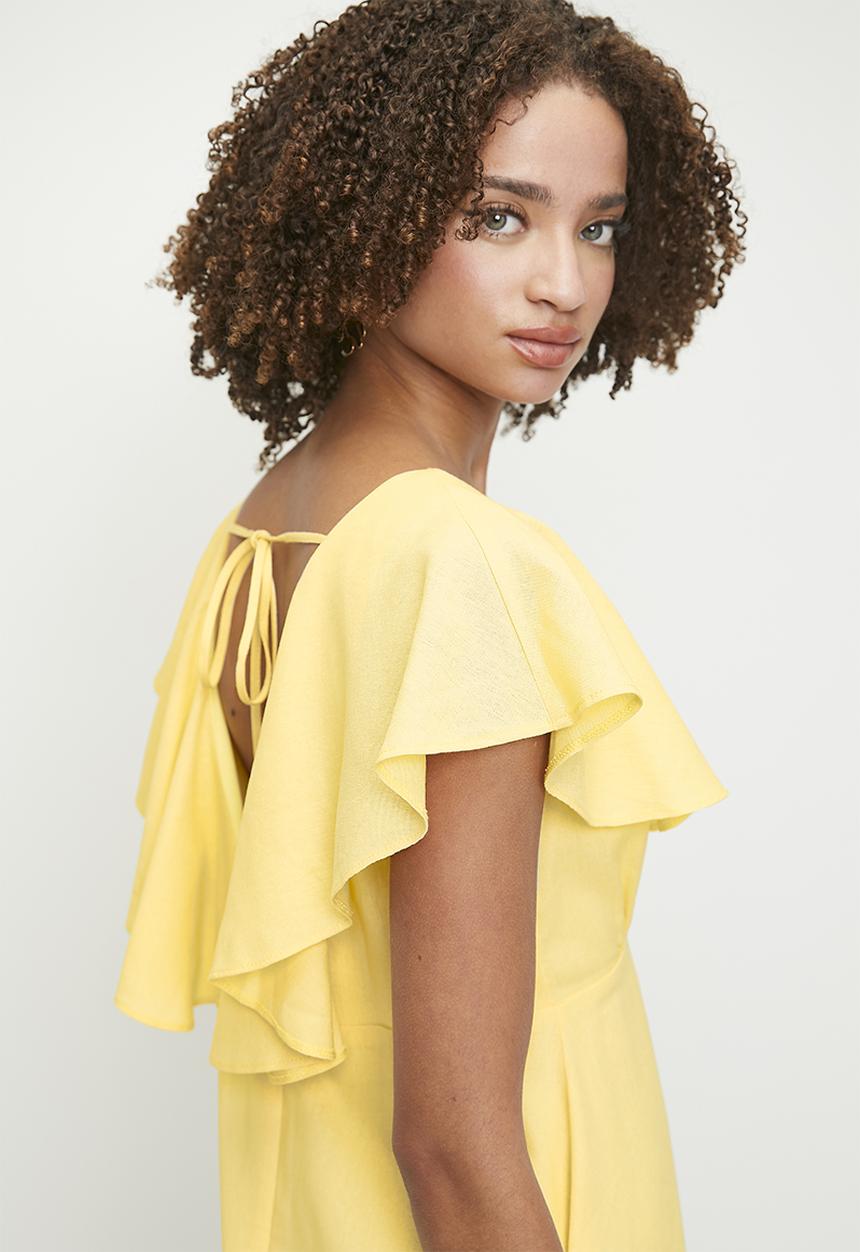 MILLA - Frill Detail Mini Fit & Flare - Butter.