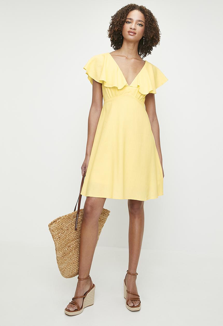 MILLA - Frill Detail Mini Fit & Flare - Butter.