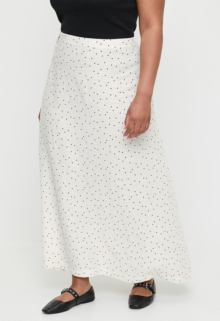 Cotton On - Plus Haven Maxi A-Line Skirt - Polka Dot Gardenia