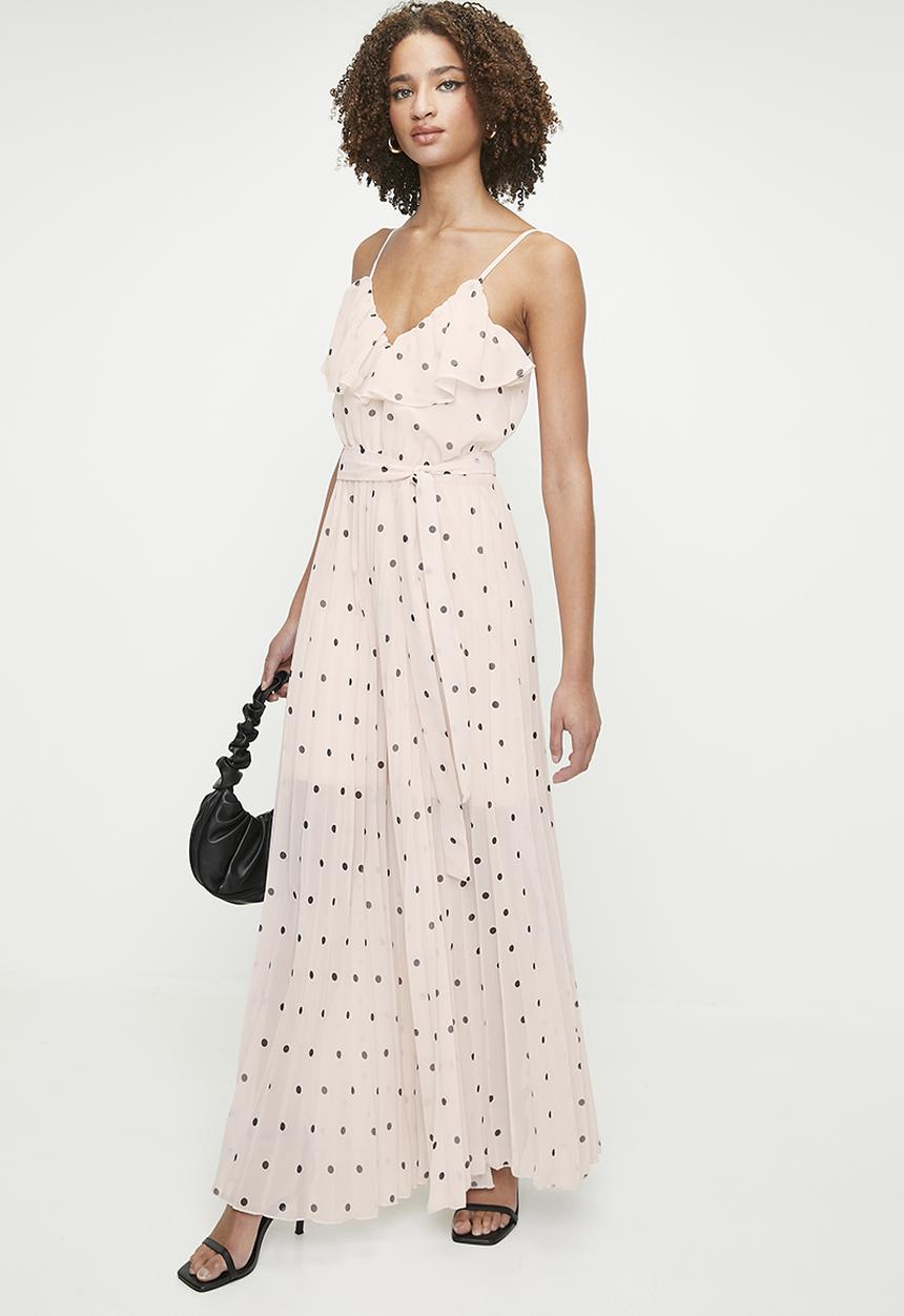MILLA - Ruffle wide leg pleated jumpsuit - Ecru Black Mini Spot