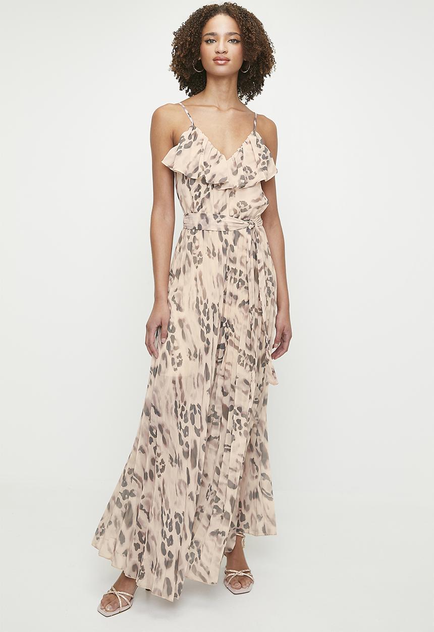 MILLA - Ruffle wide leg pleated jumpsuit - Natural Watery Leopard