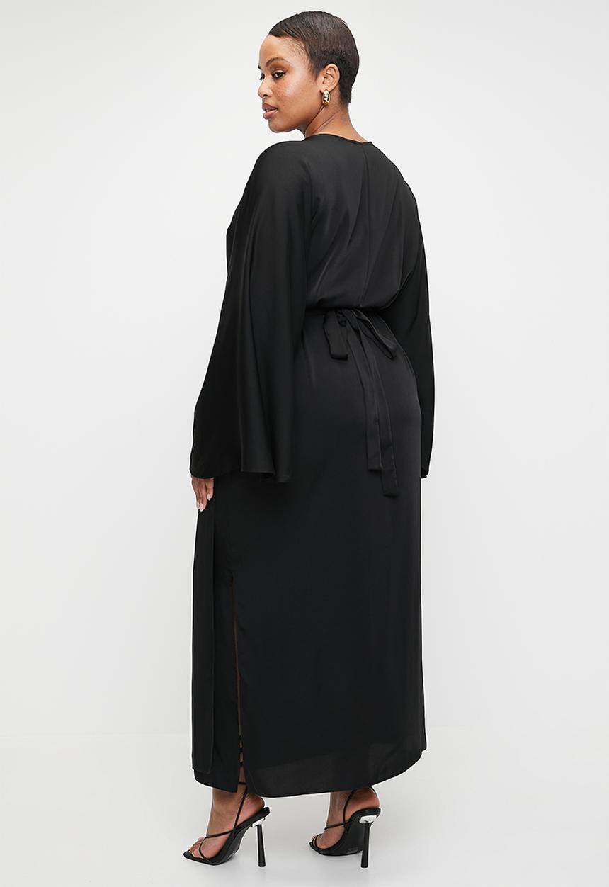 VELVET - Cape Sleeve Wrap Midi Dress - Black