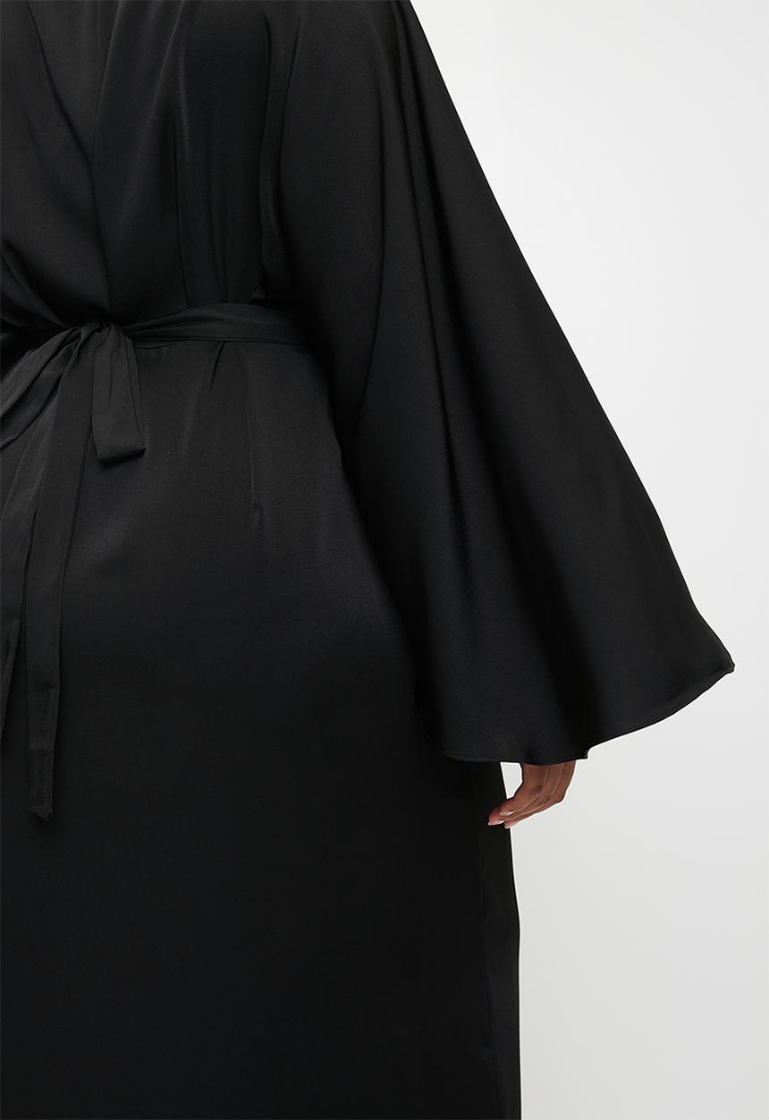 VELVET - Cape Sleeve Wrap Midi Dress - Black