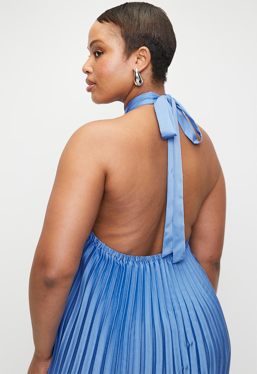 VELVET - Pleated halter trapeze dress - Blue