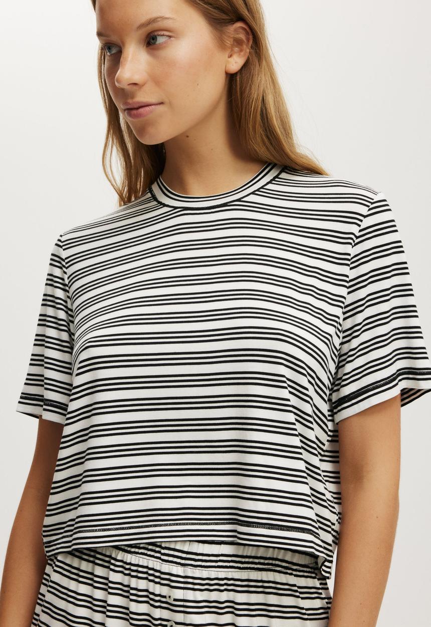 Cotton On - Dreamy Short Sleeve Jersey Sleep Set - Black/White Stripe
