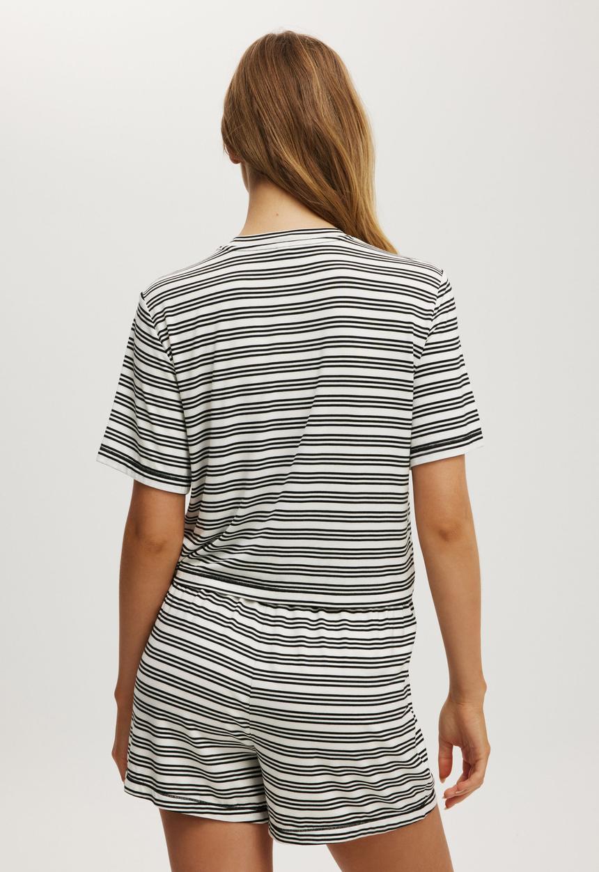 Cotton On - Dreamy Short Sleeve Jersey Sleep Set - Black/White Stripe