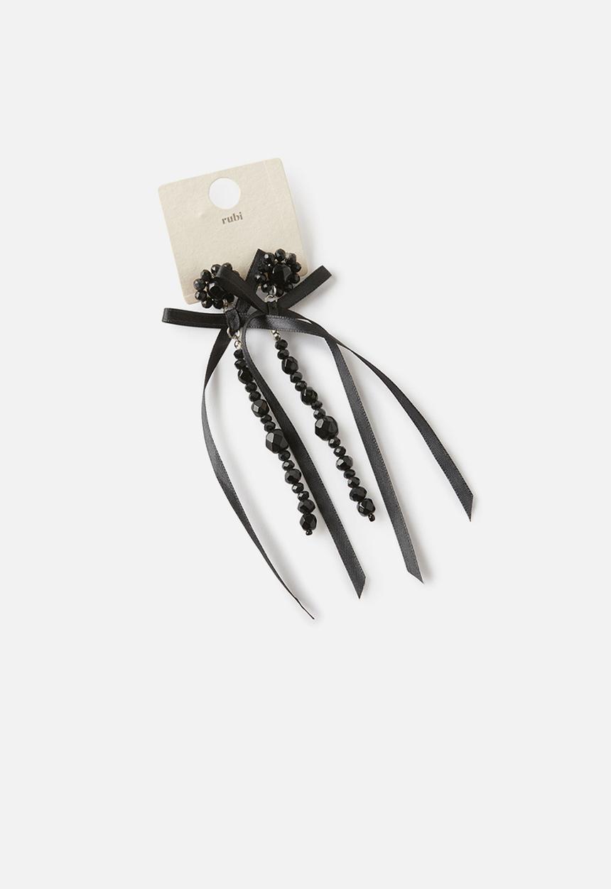 Rubi - Mid charm earring-black drop ribbon bow