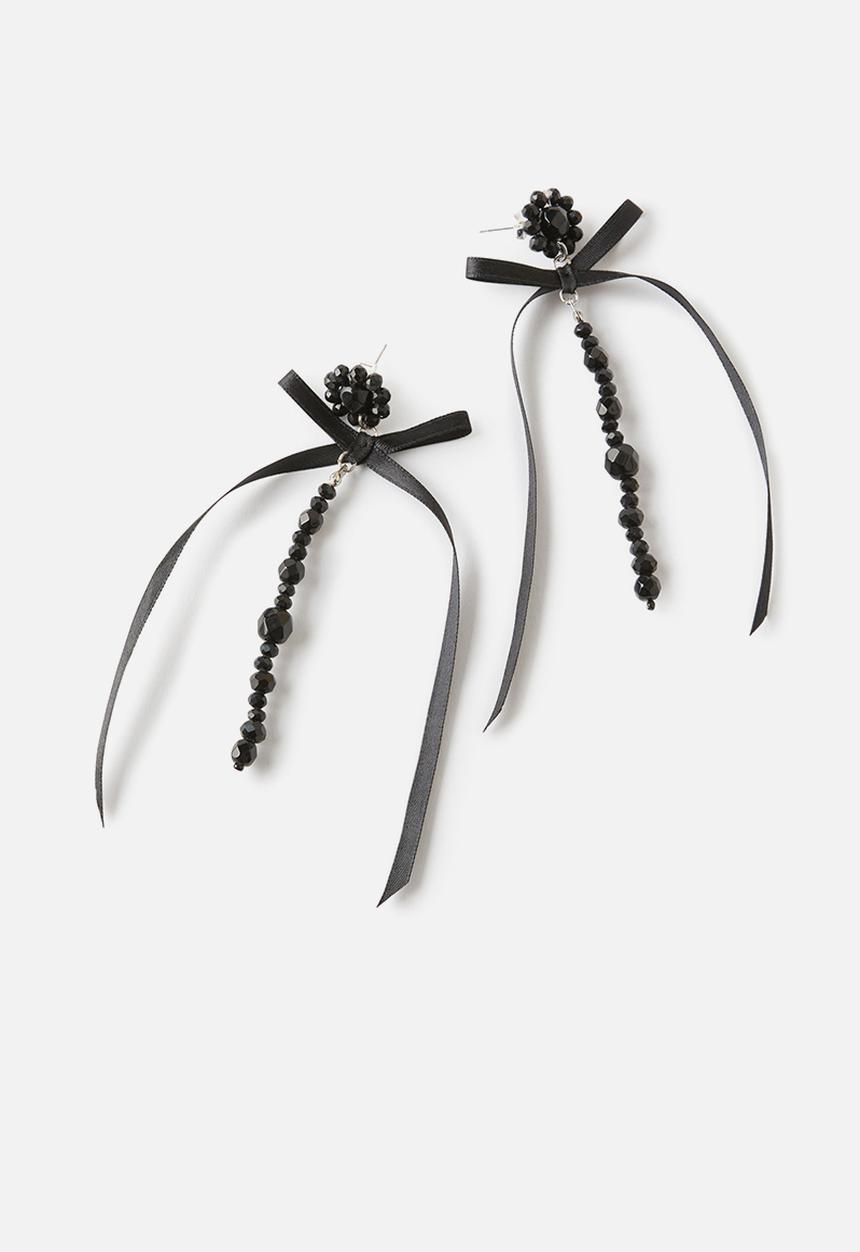 Rubi - Mid charm earring-black drop ribbon bow