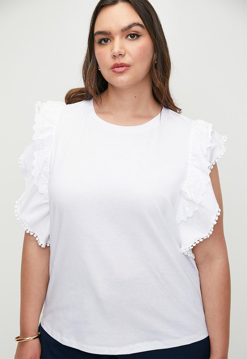 edit - Anglaise ruffle tee plus - white