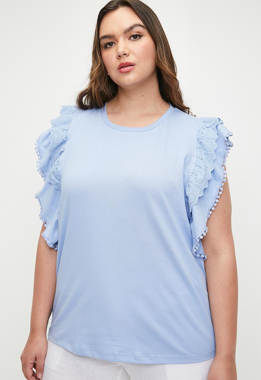edit - Anglaise ruffle tee plus - soft blue