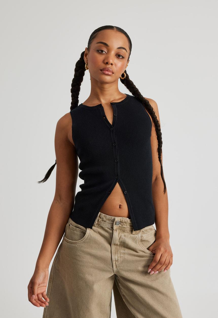 Factorie - Rosie Button Up Knit Tank - Black