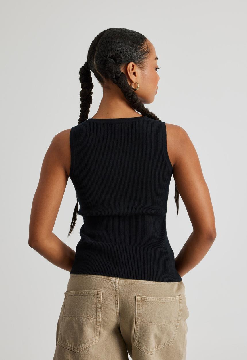Factorie - Rosie Button Up Knit Tank - Black
