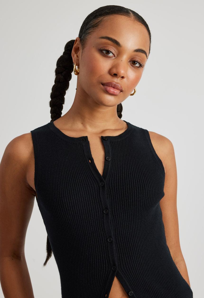 Factorie - Rosie Button Up Knit Tank - Black