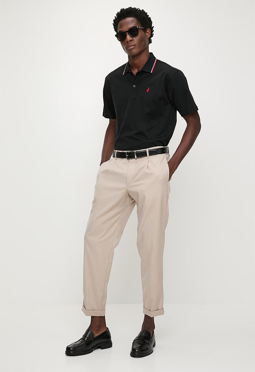 POLO - Tony Tipped Mercerised Short sleeve Golfer - Black