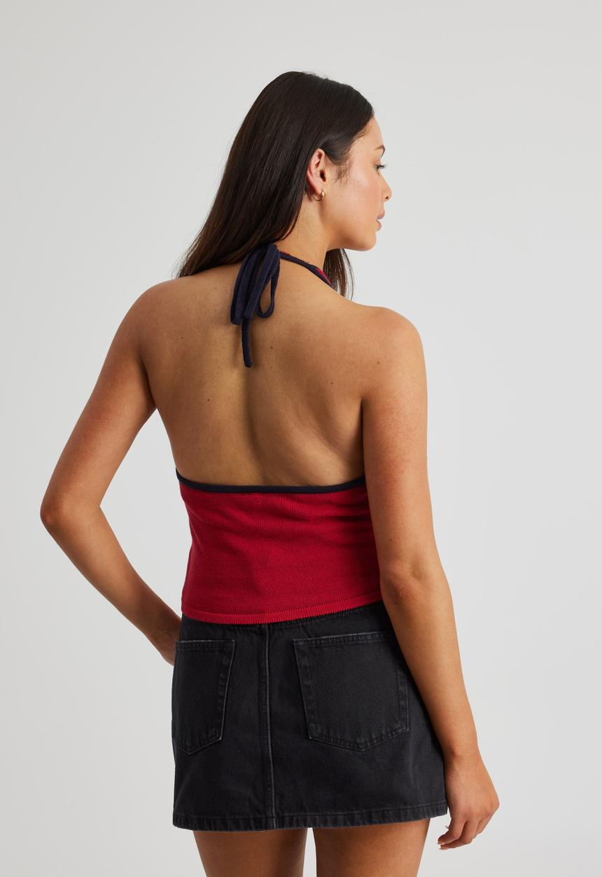 Factorie - Posie Knit Halter Top - Red/Navy Star