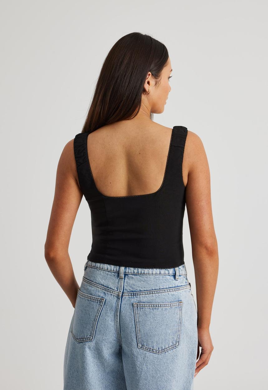Factorie - Peyton  Picot Trim Corset Top - Black