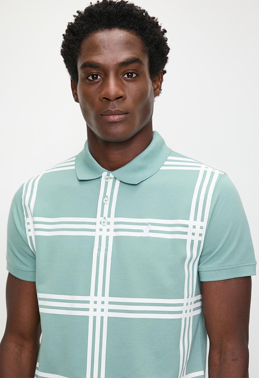POLO - Migos Check Printed Short sleeve Golfer - Aqua