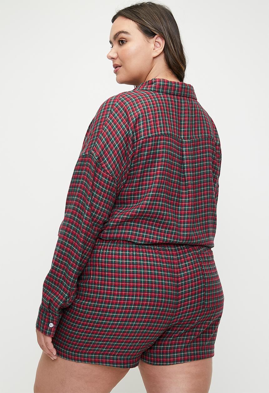Cotton On - Plus flannel boyfriend boxer short - chrissy check/red