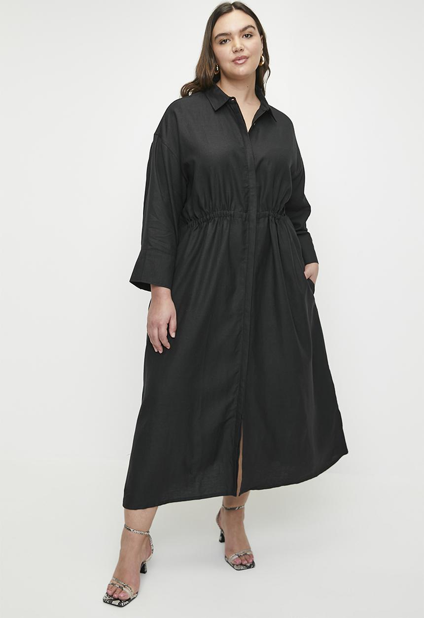 Me&B - Plus Linen Tunnel Shirt Dress In Black - Black