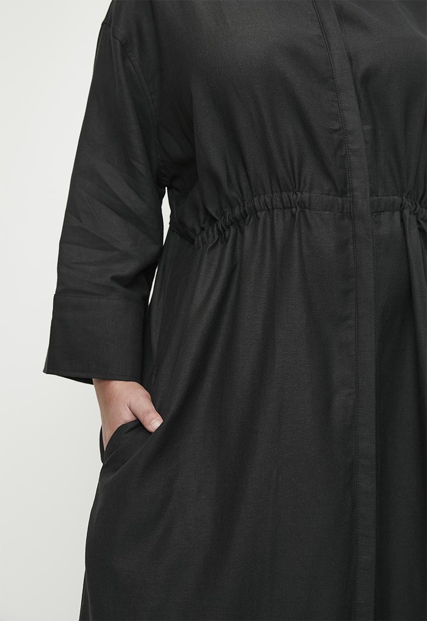 Me&B - Plus Linen Tunnel Shirt Dress In Black - Black