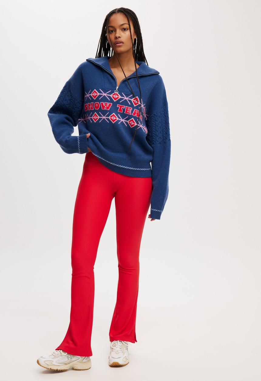 Cotton On - Active Knitted Graphic Half Zip Longlseeve-Coconut Milk