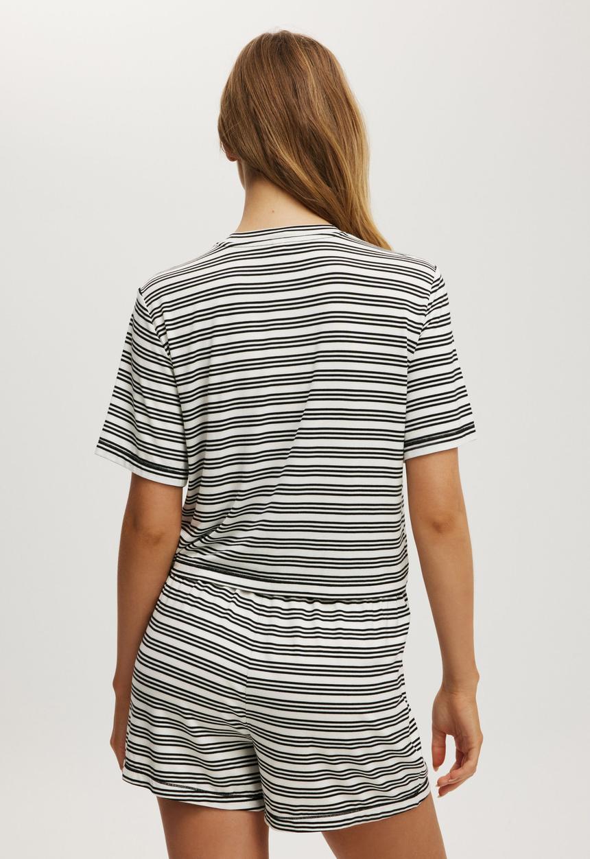 Cotton On - Plus Dreamy Short Sleeve Jersey Sleep Set-Black/White Stripe