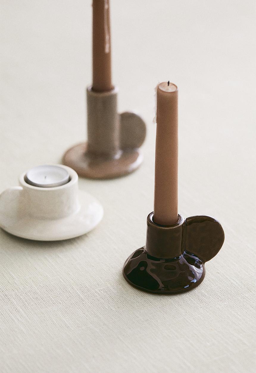 H&M - Stoneware candlestick - brown
