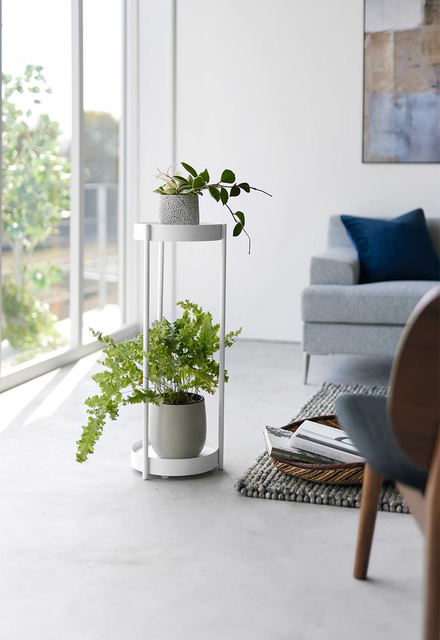 Yamazaki - TOWER 2-TIERED PLANT STAND WITH CASTER WHITE