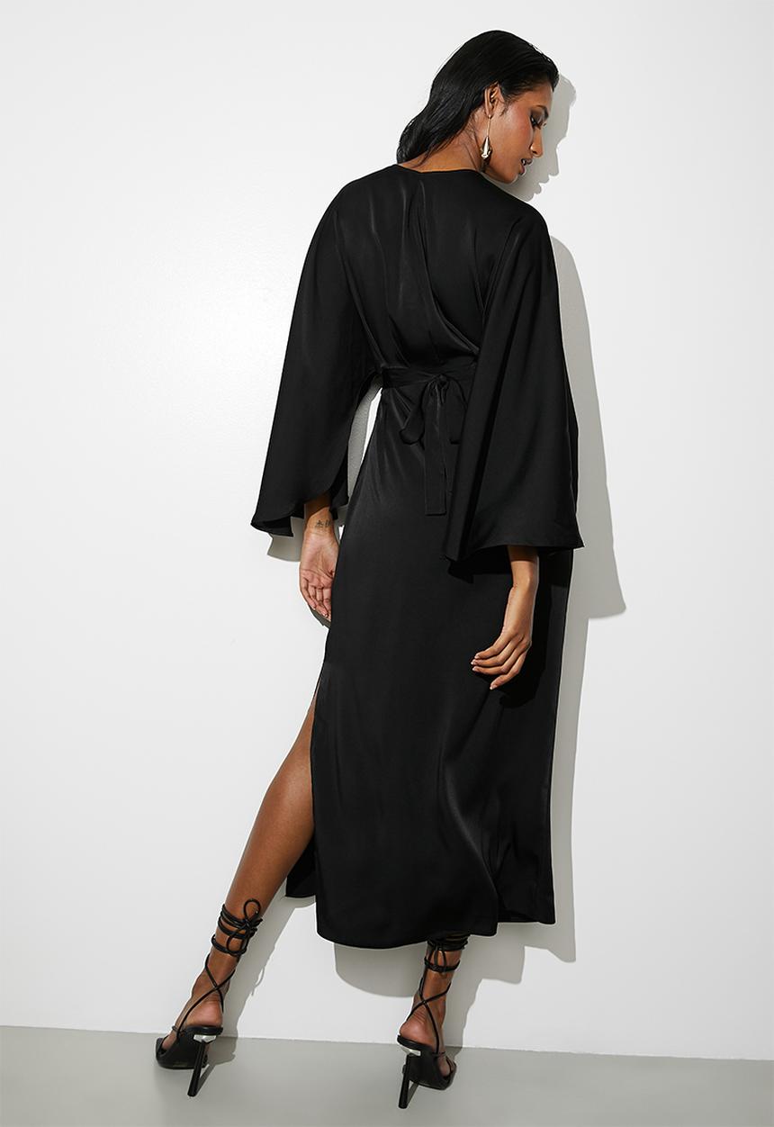 VELVET - Cape sleeve wrap midi dress - black