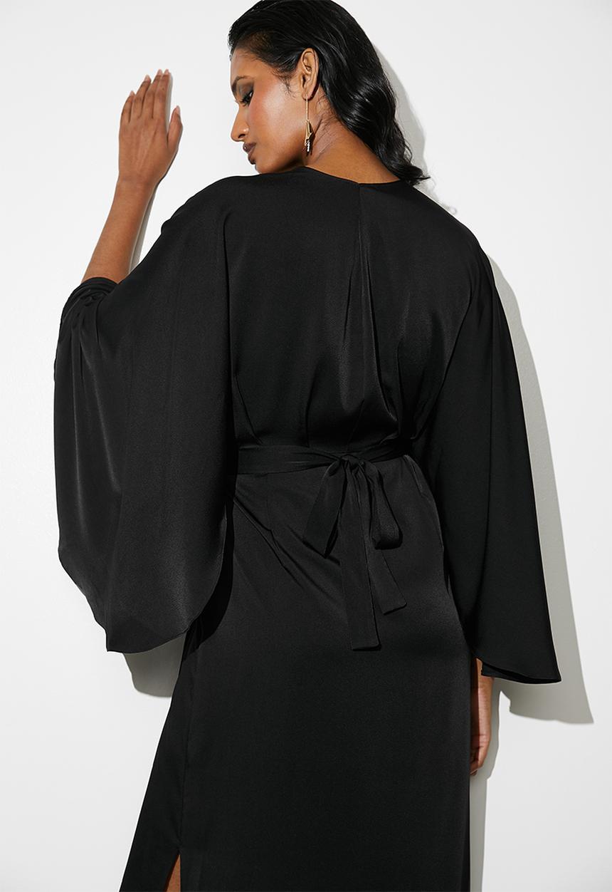 VELVET - Cape sleeve wrap midi dress - black
