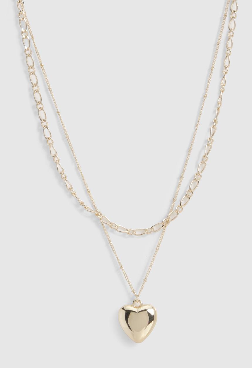 boohoo - Statement Heart Layered Necklace - Gold