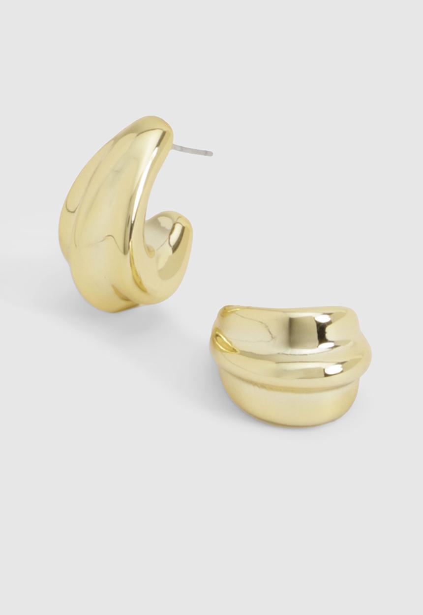 boohoo - Gold Ridged Hoop Earrings - Gold