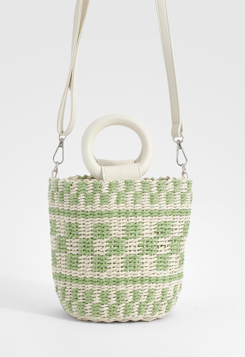 boohoo - Circle Handle Straw Cross Body Bag - Green