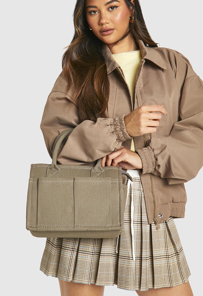 boohoo - Canvas Front Pocket Tote Bag - Grey