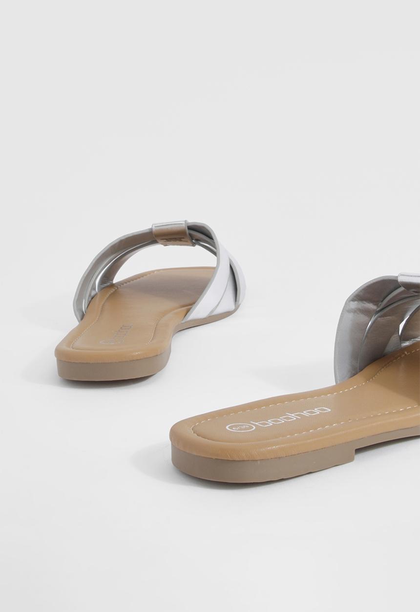 boohoo - Metallic Woven Basic Mule Sandals - Silver
