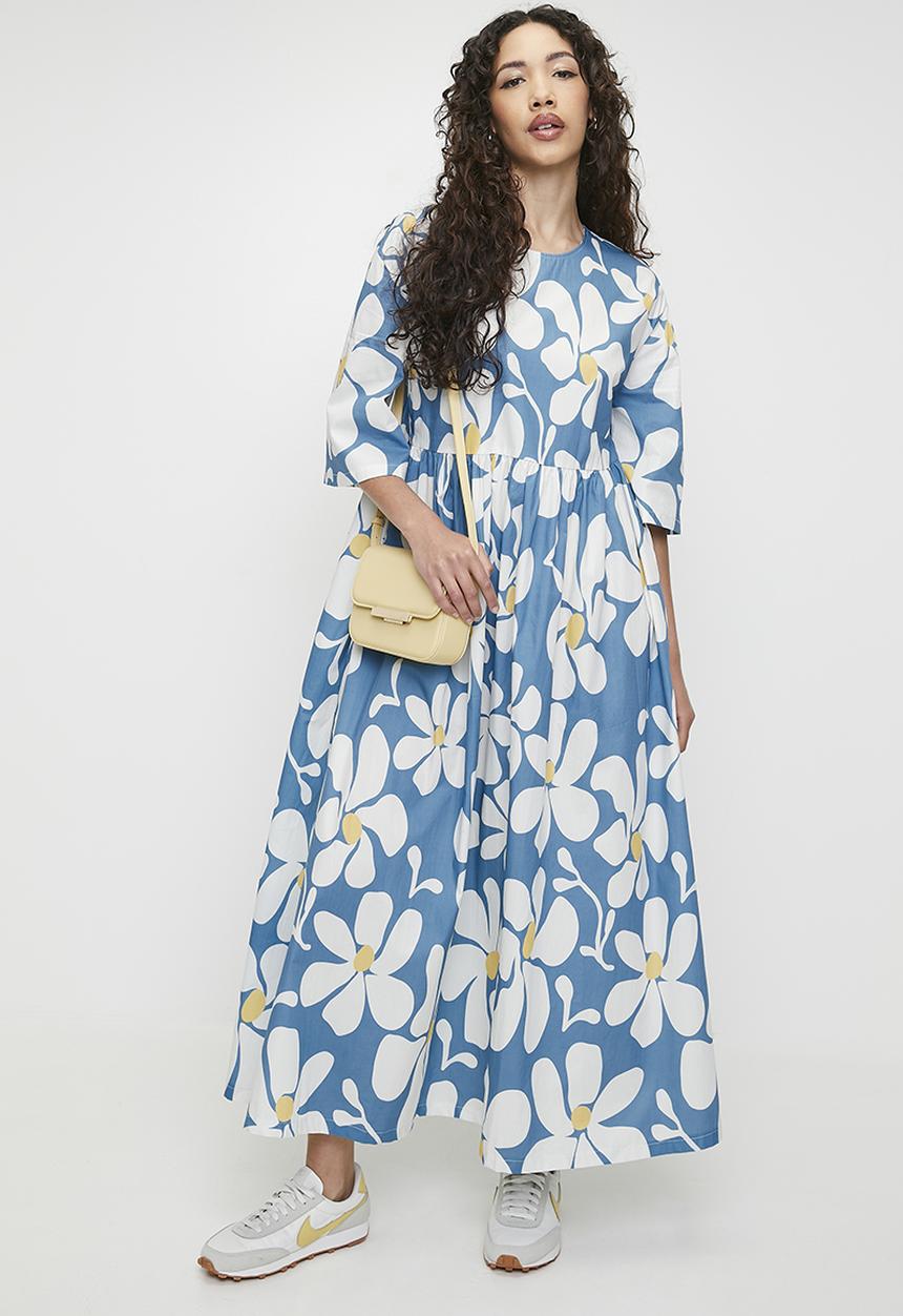 Superbalist - Printed Babydoll Midi Dress - Daisy AOP
