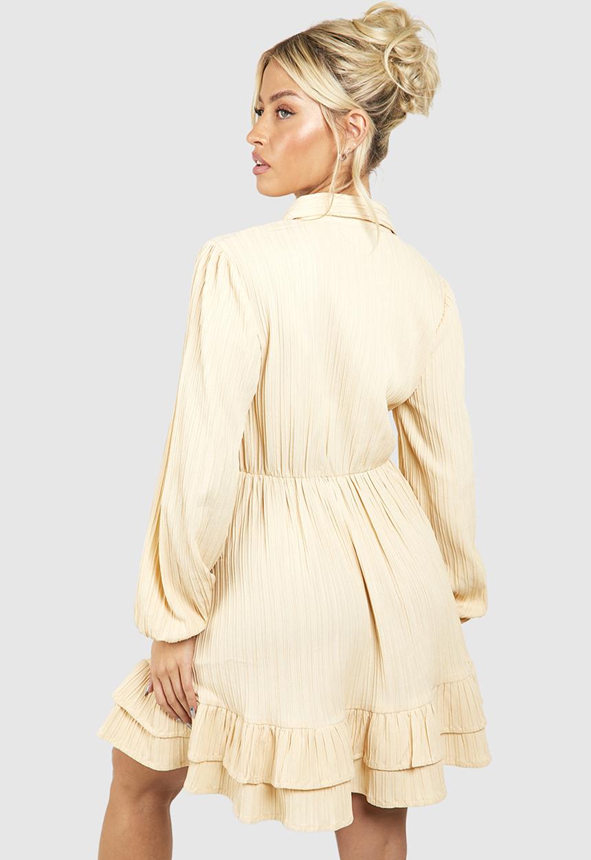 boohoo - Textured Skater Dress - Stone