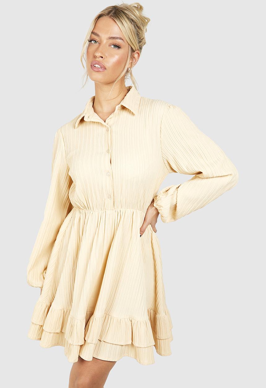 boohoo - Textured Skater Dress - Stone