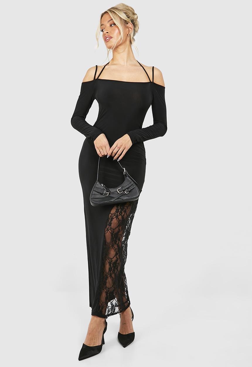 boohoo - Bardot Lace Maxi Dress - Black