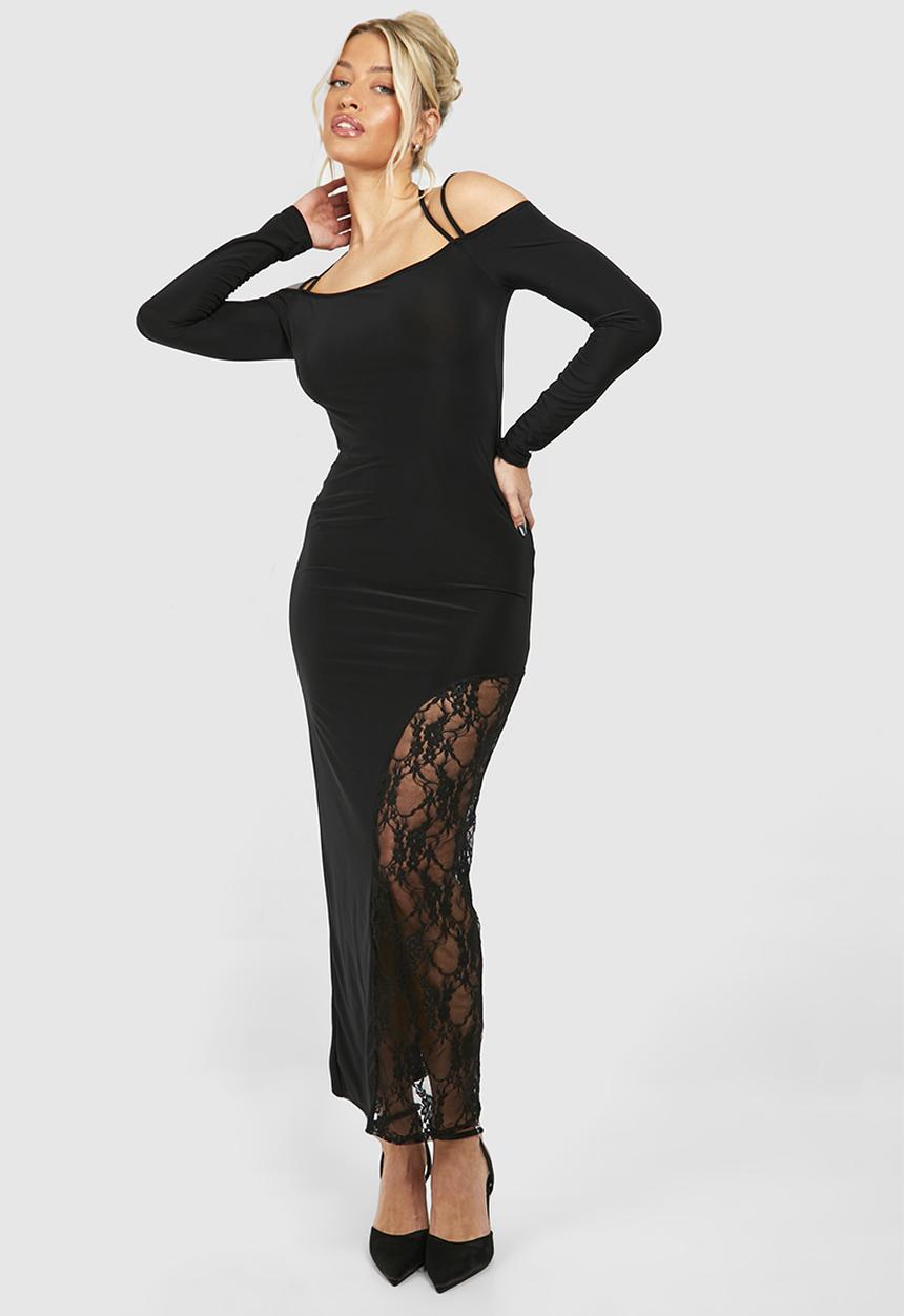 boohoo - Bardot Lace Maxi Dress - Black