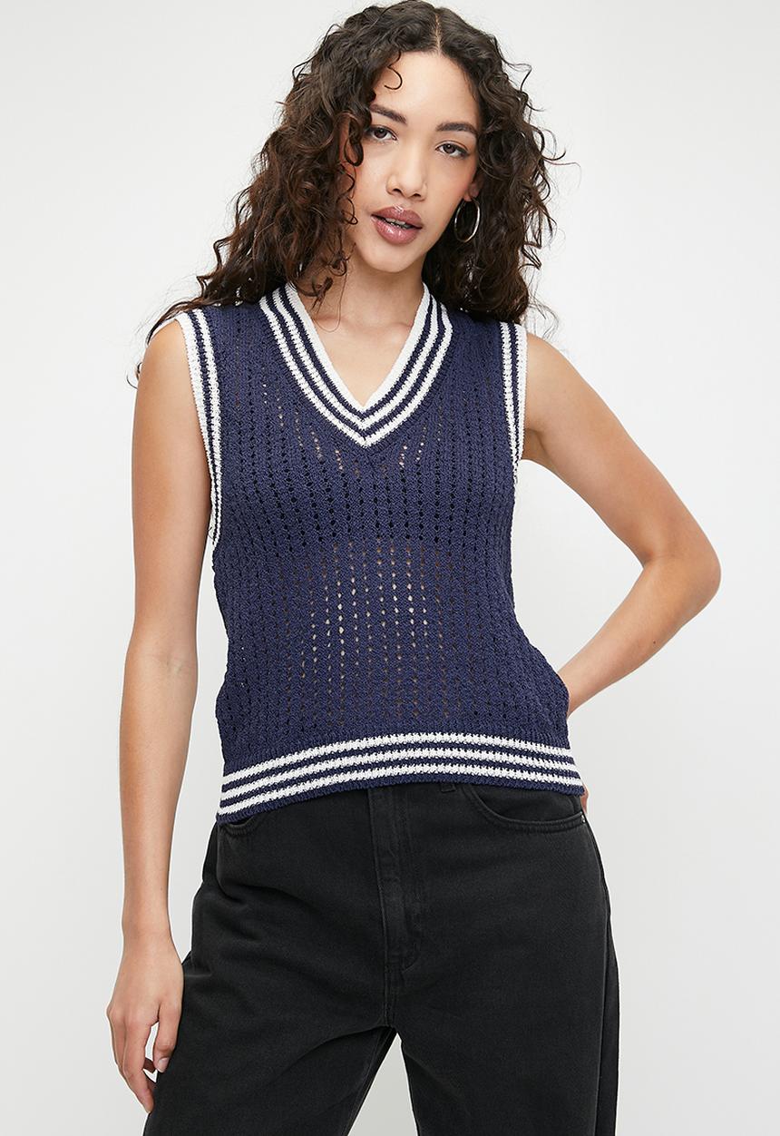 Seaspray V-Neck Vest - Cool Navy/Ecru